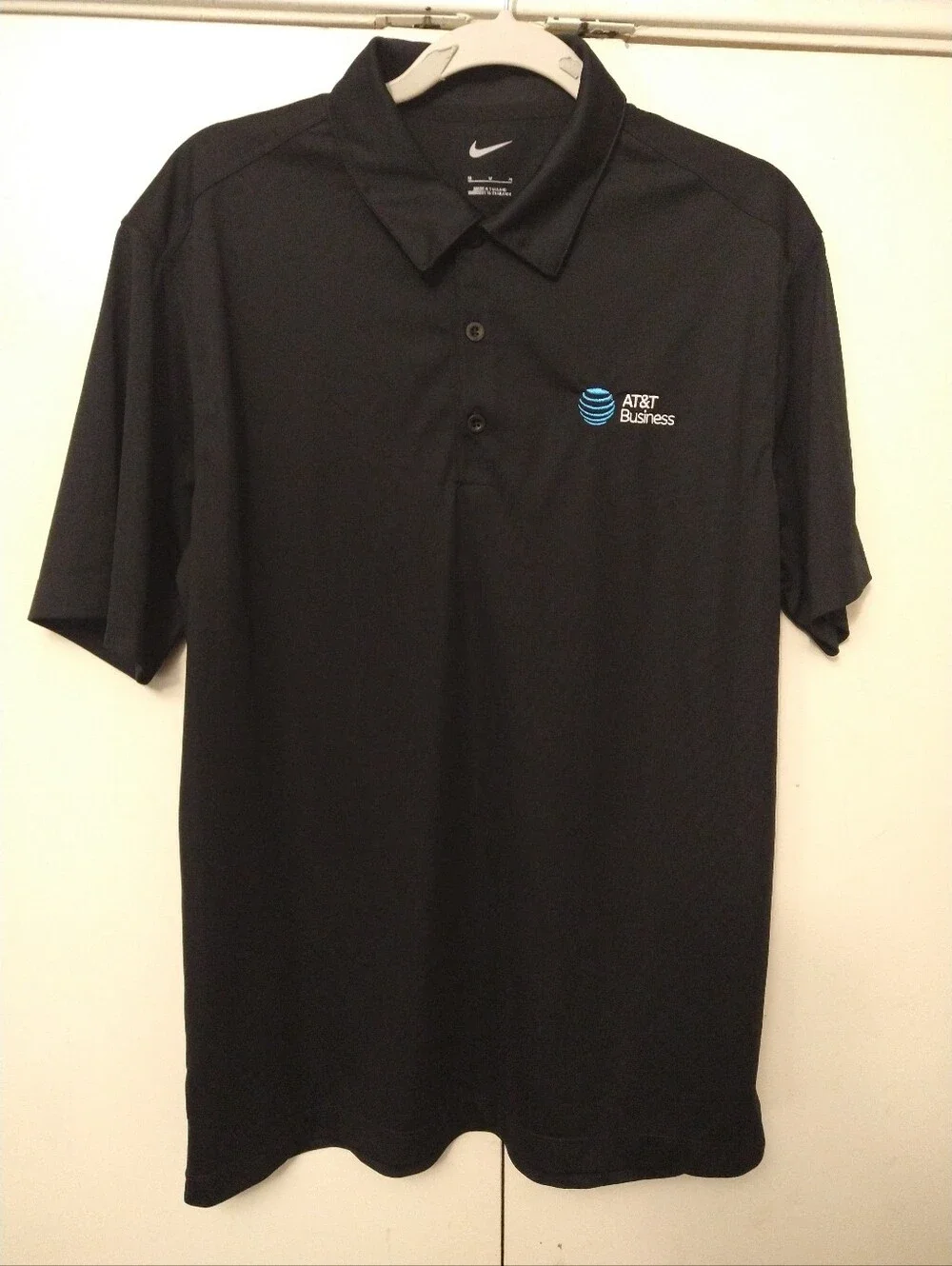 Nike Black Short Sleeve Polo Shirt Men's sz Medium AT&T Business Logo.